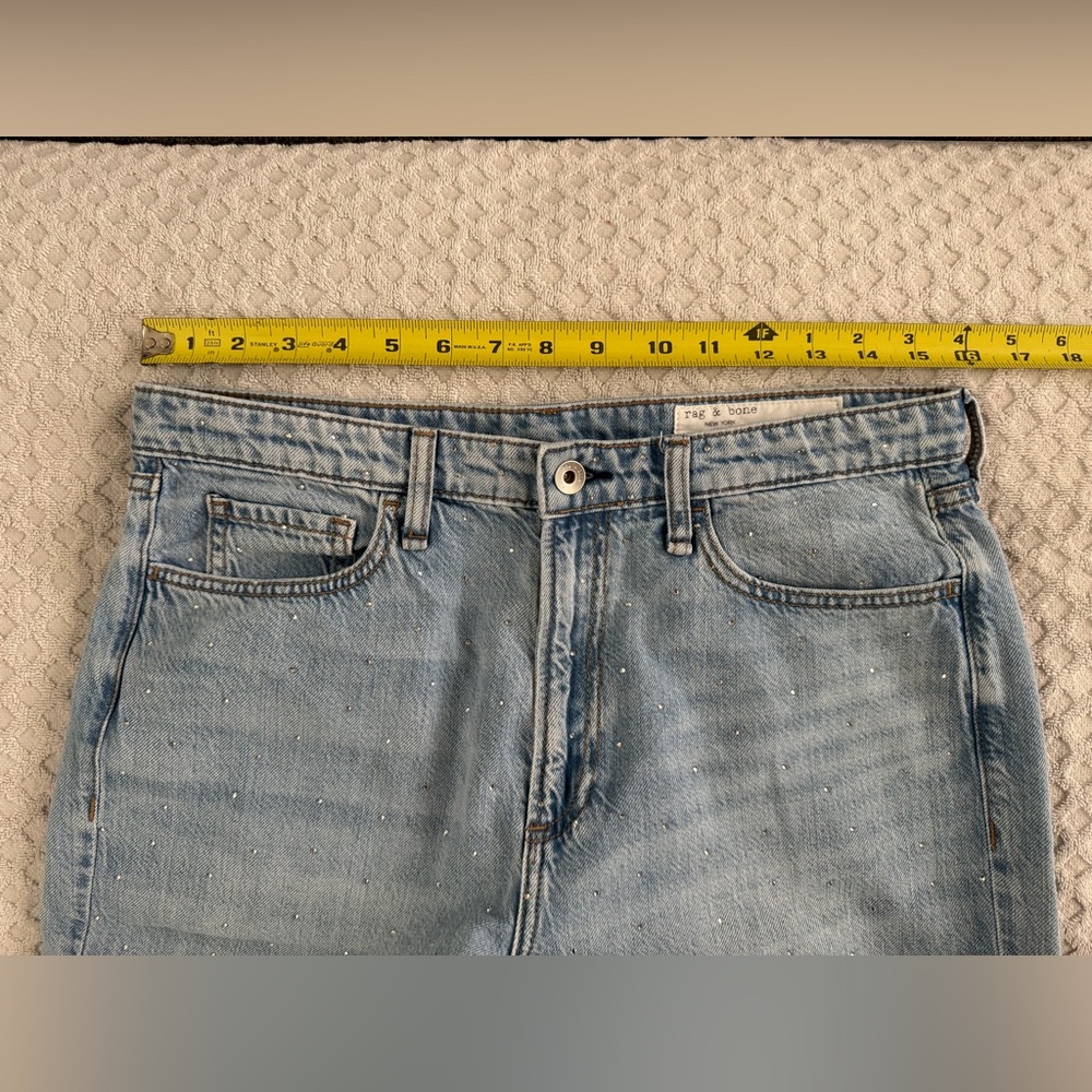 rag & bone Lori Mid Rise Wide Leg Rhinestone Denim Jean Light Wash Jewel Size 28 - Picture 13 of 14